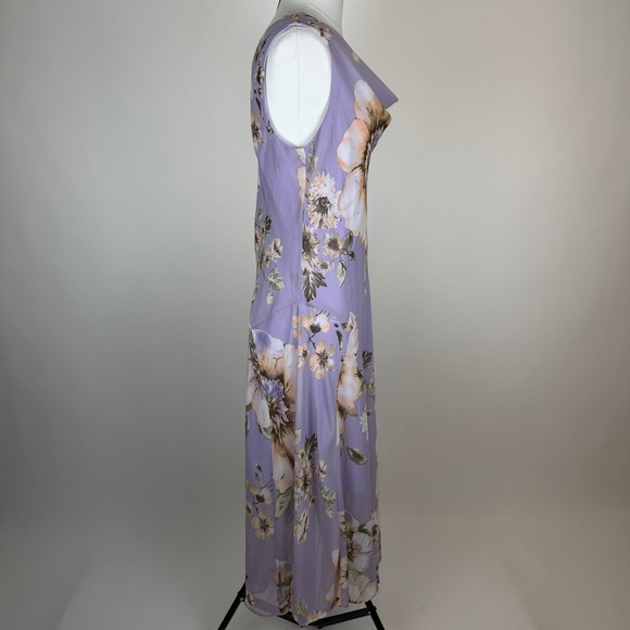 Roz & Ali Purple Floral Sleeveless Cowl Neck Midi Dress Size 14 Fairy Whimsy Y2K - Picture 2 of 16